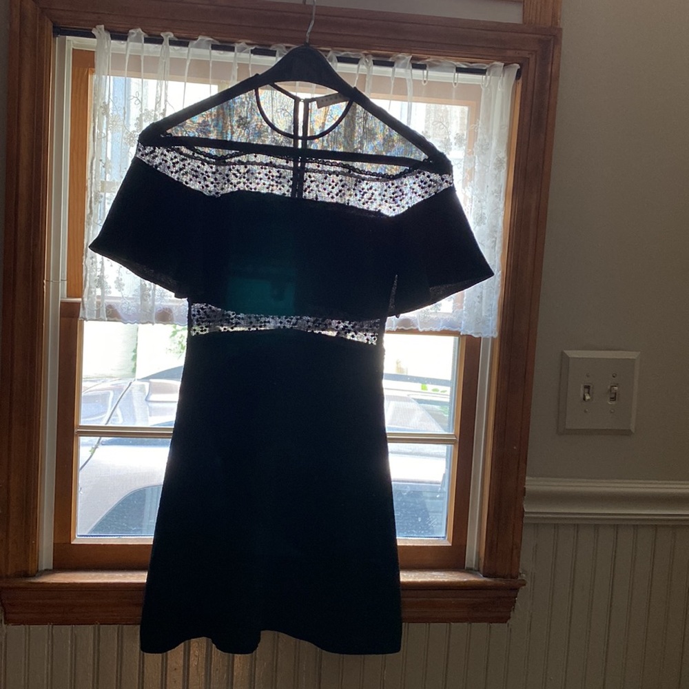 Sandro Black Sheer Lace Dress - Sz 1 -  15.5”P2P /13.5”Waist/ 34”L -Side Zipper